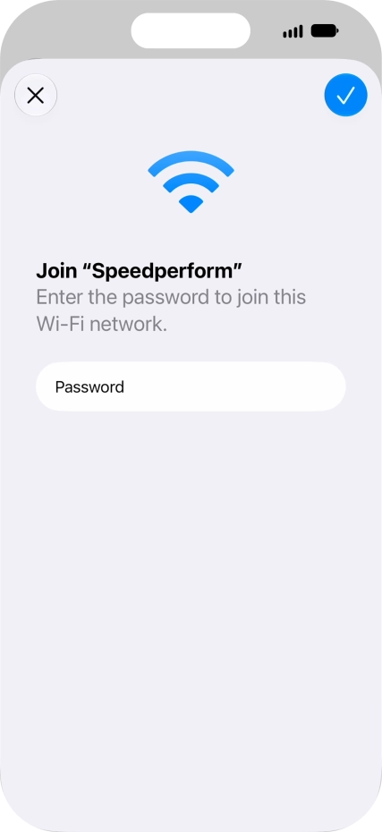 Key in the password for the Wi-Fi network and press the confirm icon.