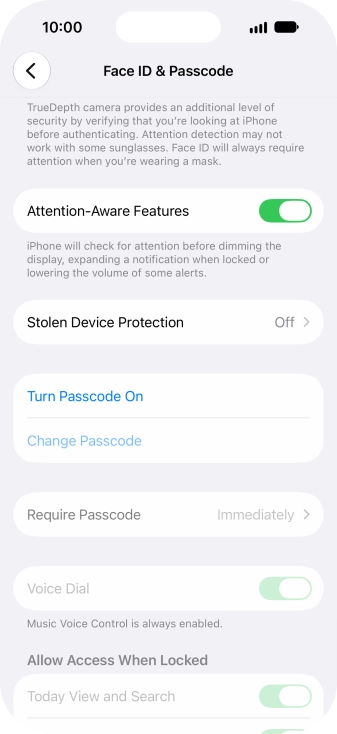 Press Turn Passcode On and key in a phone lock code of your own choice twice.