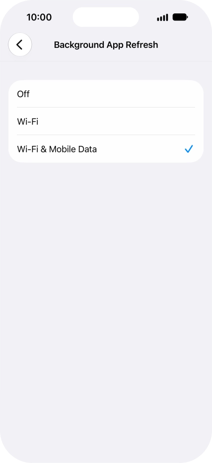 To turn off background refresh of apps, press Off.