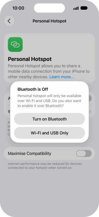 If Wi-Fi is turned on, press Wi-Fi and USB Only.