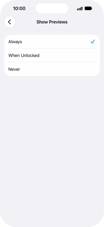 To select notification preview on the lock screen, press Always.