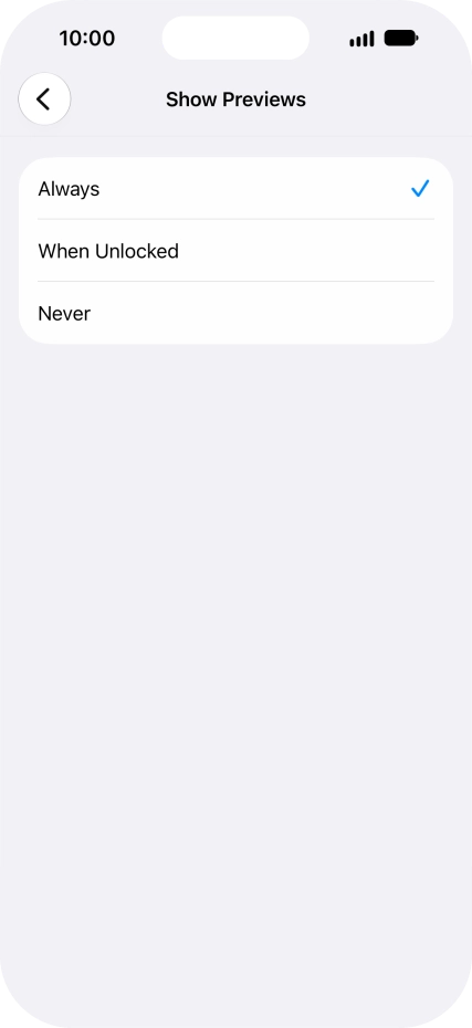 To select notification preview on the lock screen, press Always.