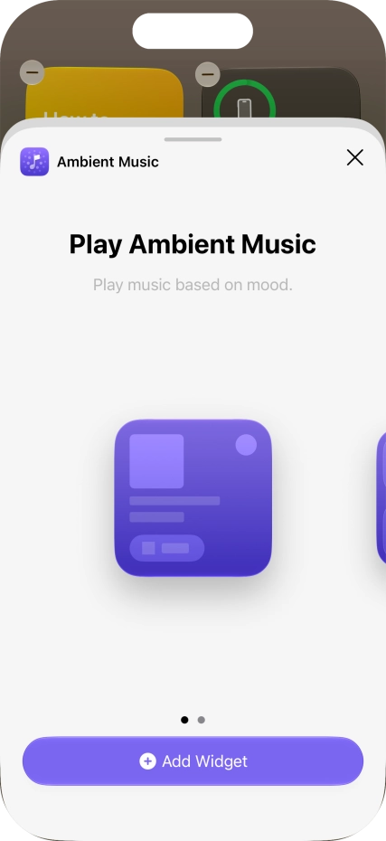 Slide your finger right or left on the screen to select the required widget size.
