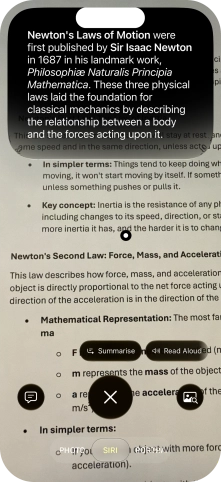 To use visual intelligence on a text, take a picture of the text, press the required setting and follow the instructions on the screen to use the function.