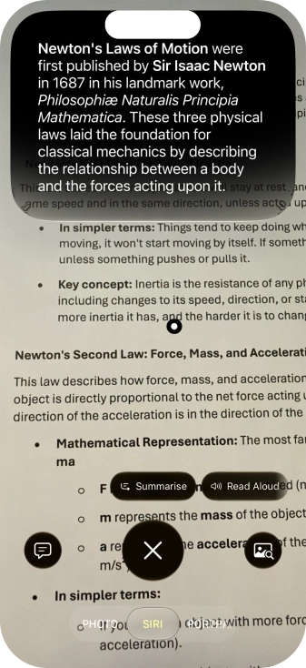 To use visual intelligence on a text, take a picture of the text, press the required setting and follow the instructions on the screen to use the function.