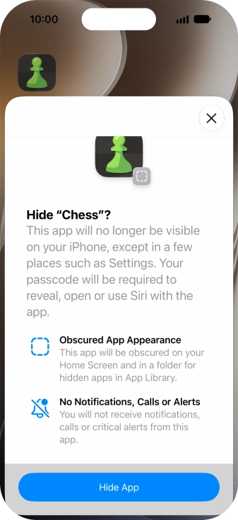 Press Hide App.