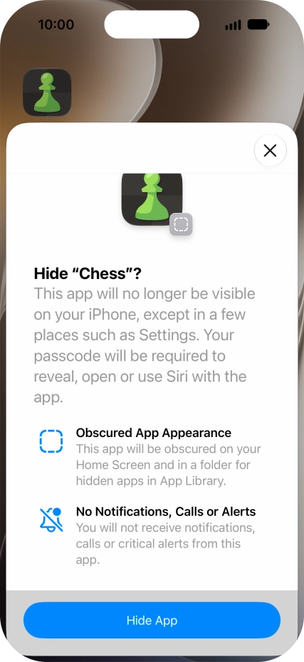 Press Hide App.