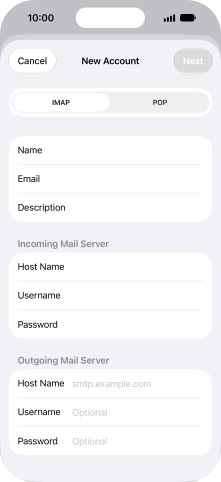 Press Host Name and key in the name of your email provider's outgoing server. Please note that if you can't send email messages when using your email provider's outgoing server, key in smtp.vodafone.net.au (Vodafone's outgoing server).