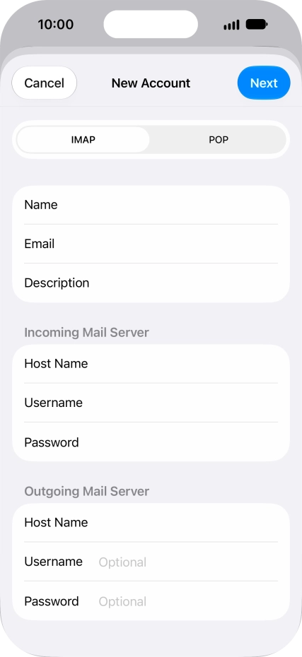Press Username and key in the password for your email account. Please note that if you're using Vodafone's outgoing server, leave the password field empty.