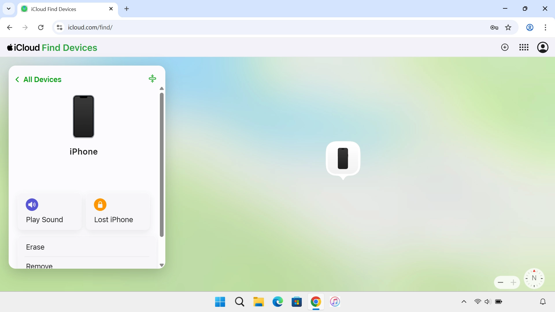 Your phone's latest position is displayed on the map.
