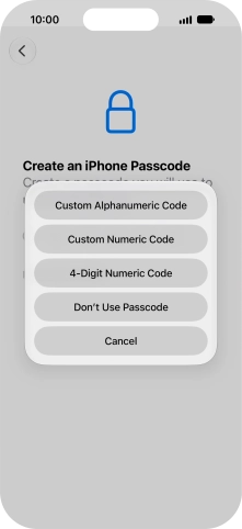 Follow the instructions on the screen to turn on use of phone lock code or press Don't Use Passcode.