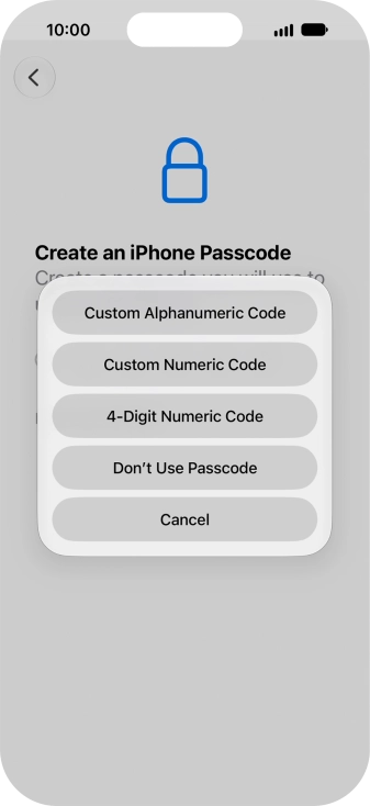 Follow the instructions on the screen to turn on use of phone lock code or press Don't Use Passcode.