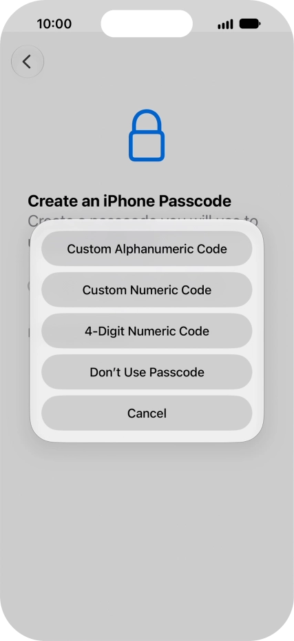 Follow the instructions on the screen to turn on use of phone lock code or press Don't Use Passcode.