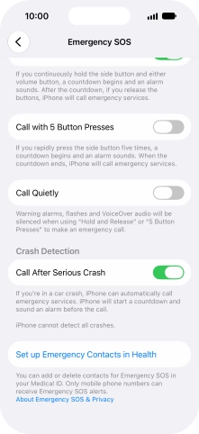 Press Set up Emergency Contacts in Health and follow the instructions on the screen to key in your emergency info and emergency contacts.