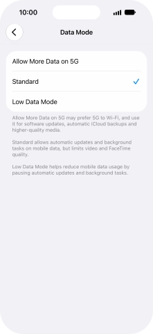 Press the required setting.