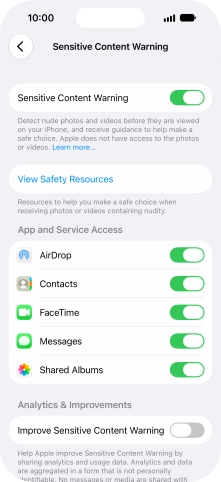 Press the indicators next to the required applications to turn the function on or off.