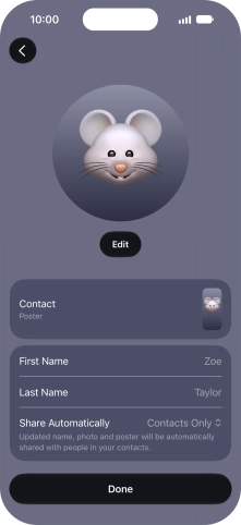Press the name fields and follow the instructions on the screen to edit your name on the Contact Poster.