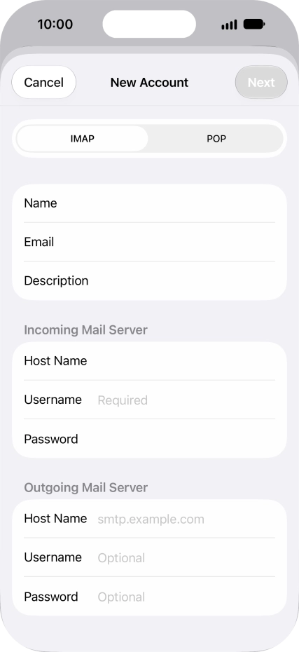 Press Username and key in the username for your email account.