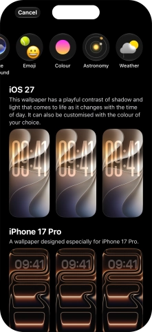 Press the required category and follow the instructions on the screen to select the required background image.