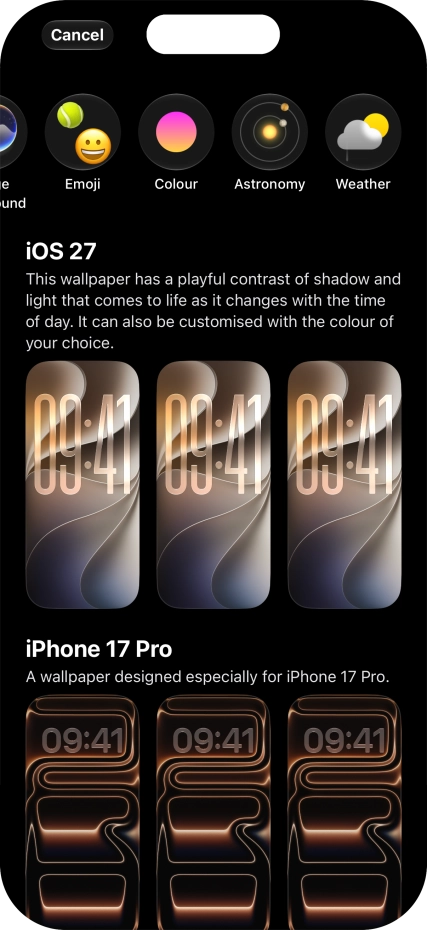Press the required category and follow the instructions on the screen to select the required background image.