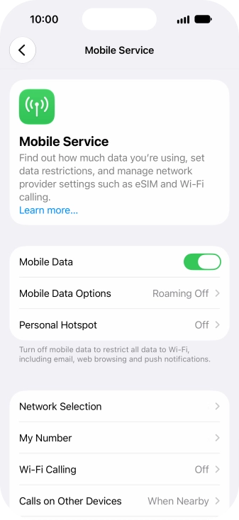 Press Mobile Data Options.