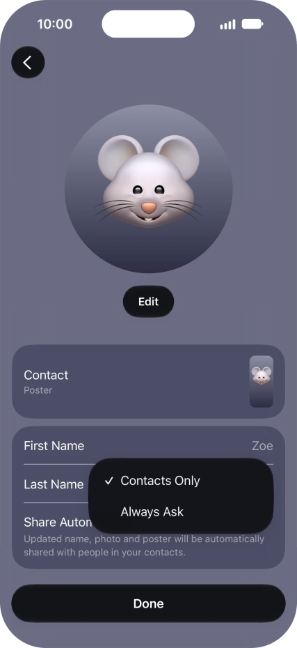 Press the required setting.