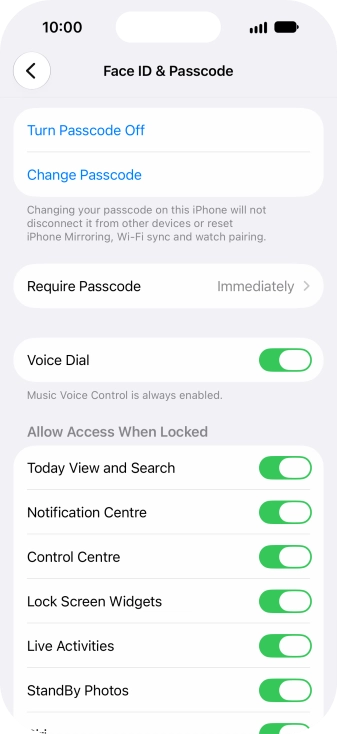 Press Turn Passcode Off and key in the phone lock code.