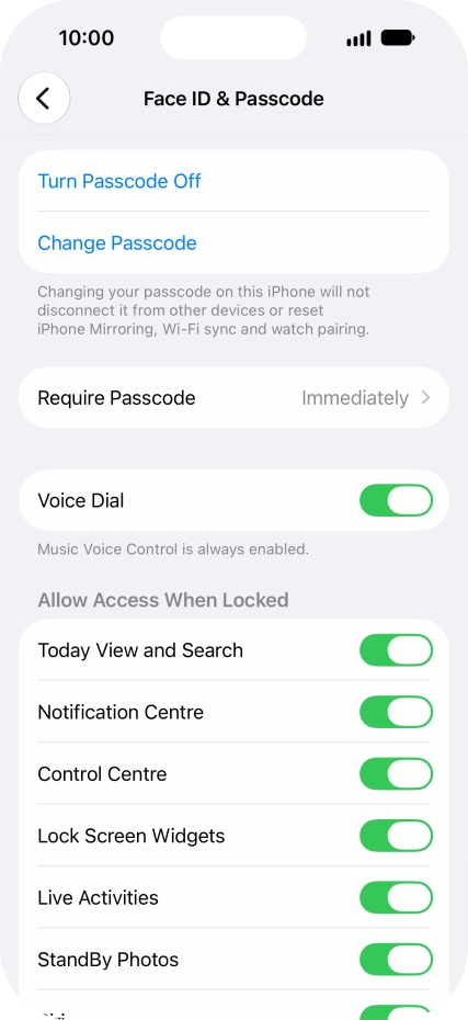 Press Turn Passcode Off and key in the phone lock code.