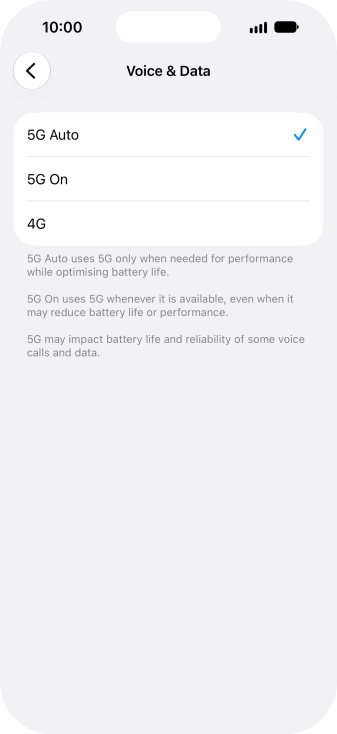 To turn on automatic switch between 5G and 4G, press 5G Auto.