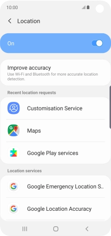 Press Google Location Accuracy. Press Google Location Accuracy.