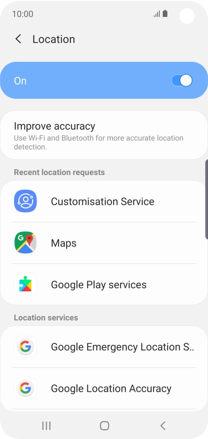 Press Google Location Accuracy. Press Google Location Accuracy.