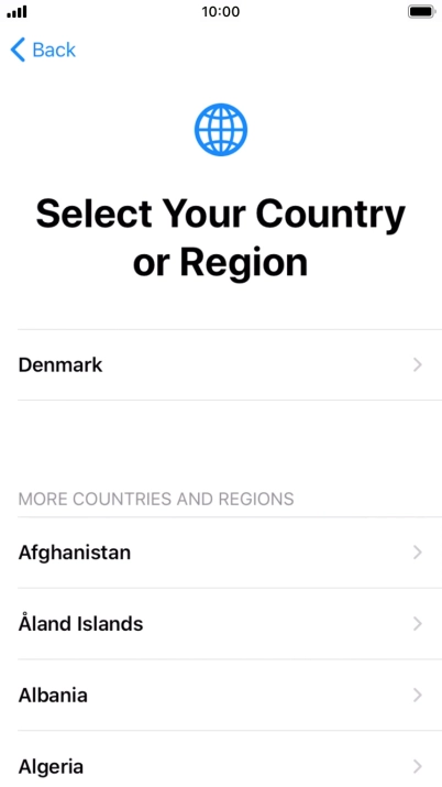 Press the required country or area.