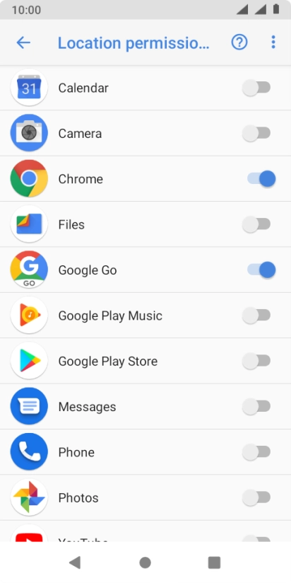 Press the indicator next to the required app to turn the function on or off.