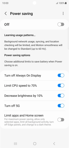 Press the indicators next to the required settings.