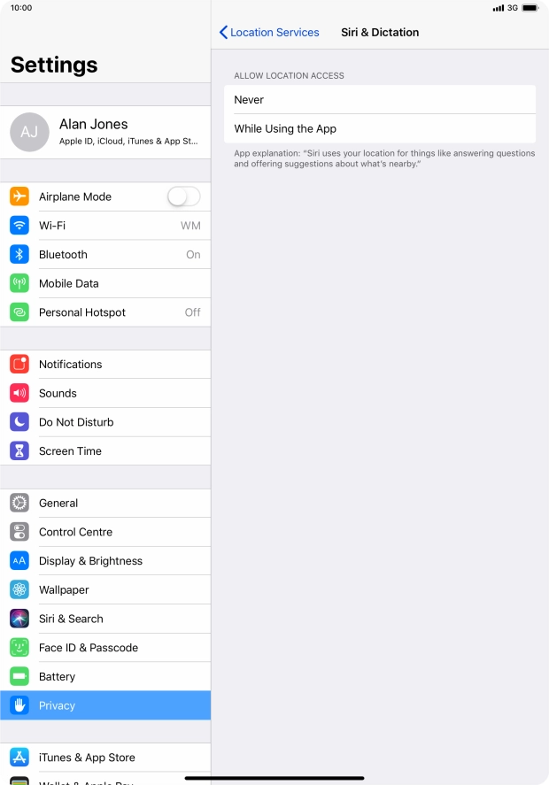 Press the required setting to turn the function on or off.