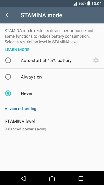 Press the required setting.