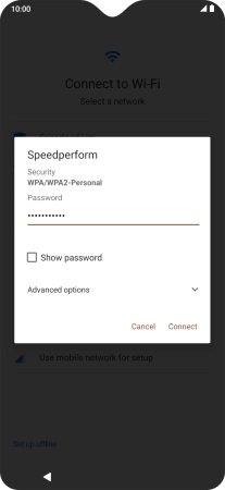 Key in the password for the Wi-Fi network and press Connect.