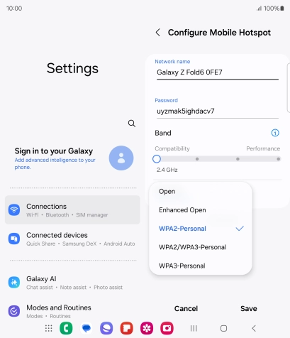 Press WPA3-Personal to password protect your Wi-Fi hotspot.