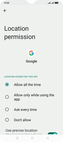 Press the required setting.