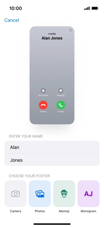 Press the required category and follow the instructions on the screen to select and save the required picture to your Contact Poster.