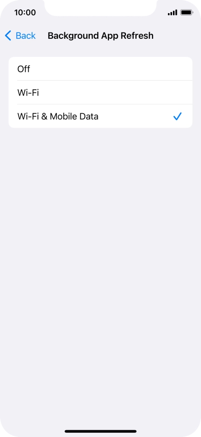 To turn off background refresh of apps, press Off.