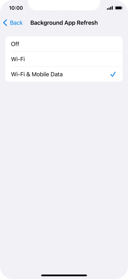 To turn off background refresh of apps, press Off.