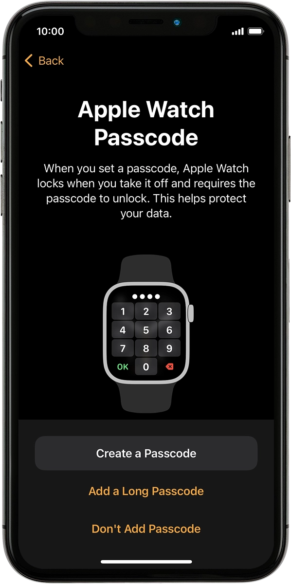 On your phone: Follow the instructions on the screen to turn on use of phone lock code or press Don't Add Passcode.