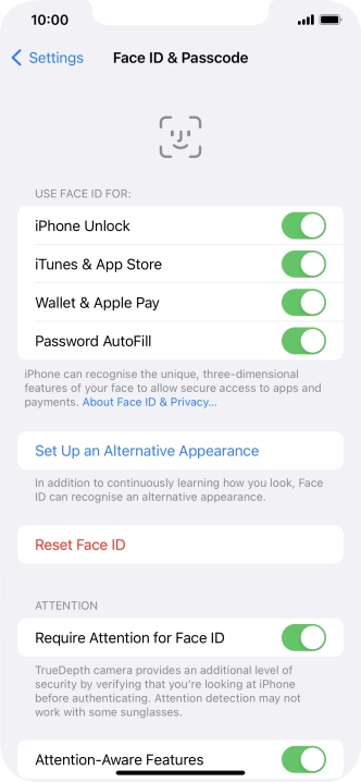 Press the indicators next to the required settings to turn them on or off.