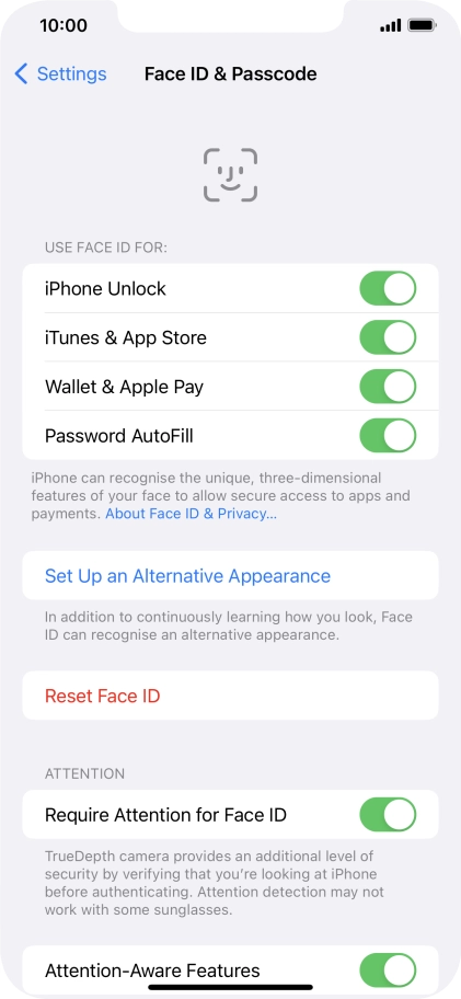 Press the indicators next to the required settings to turn them on or off.