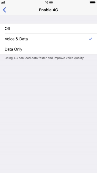 To turn off use of 4G, press Off.