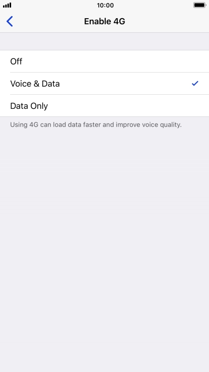 To turn off use of 4G, press Off.