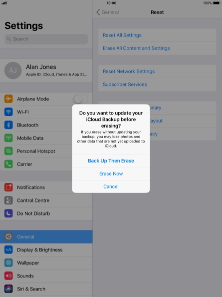 Press the required setting.