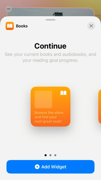 Slide your finger right or left on the screen to select the required widget size.