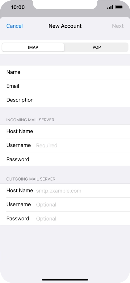 Press Username and key in the username for your email account.